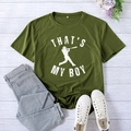 Flat lay of Army Green That’s My Boy graphic tee paired with jeans and white sneakers - S / Army Green (White Font)