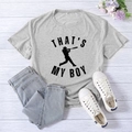 Grey That's My Boy baseball t-shirt with light blue jeans and white canvas shoes - S / Light Grey (Black Font)