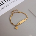 Minimalist 18K gold plated stainless steel Figaro chain bracelet with heart charm - Gold Heart Pendant Bracelet 12+3cm