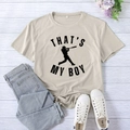 Apricot short sleeve T-shirt with That's My Boy print and blue jeans casual set - S / Sand (Black Font)