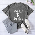 Dark grey cotton T-shirt featuring a vintage That's My Boy baseball graphic print - S / Dark Gray (White Font)