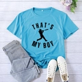 Sky blue cotton T-shirt featuring That's My Boy baseball print in XXL size - S / Deep Water Blue (Black Font)
