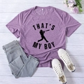 Purple casual short sleeve T-shirt with That's My Boy baseball print for women - S / Purple (Black Font)