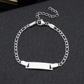 Silver stainless steel Figaro chain bracelet with polished blank engraving plate - Silver Steel ID Bracelet 12+3cm