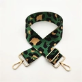 Adjustable green leopard print wide bag strap with premium gold metal hardware hooks - No.24 Dark Green