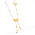 Golden butterfly necklace with white pearls and pink pear-shaped zircon pendant - Tassel Butterfly Pearl Necklace