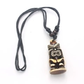 Polynesian Tiki tribal pendant necklace with adjustable brown resin bone carving - Style C / Brown