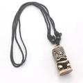 Faux bone resin Tiki pendant necklace with dark brown carvings and adjustable cord - Style D / Brown