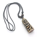 Tribal tiki necklace with adjustable rope and faux bone resin carving pendant - Style E / Brown
