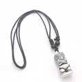 Polynesian Tiki totem necklace in white resin with adjustable black cord and wooden beads - Style D / White