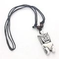 Imitation bone Tiki totem pendant necklace with black wax cord and wooden beads detail - Style G / White