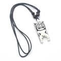 Adjustable faux bone resin Tiki totem necklace with black cord and brown wood beads - Style B / White