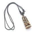 Tribal Tiki resin pendant necklace with black cord and brown wooden beads - Style F / Brown