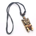 Tribal Tiki pendant necklace in faux bone resin with adjustable black braided cord - Style G / Brown