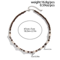 Men's hip hop skull beaded necklace with brown wooden beads and silver metal accents - White Belt Skull Buckle