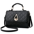 Classic black quilted PU leather handbag with elegant gold teardrop twist lock - Black