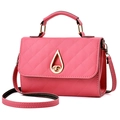 Magenta quilted crossbody handbag with a gold water-drop clasp and top handle - Pink