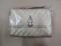 Champagne gold crossbody bag with diamond quilted pattern and teardrop metal clasp - Gold