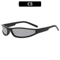 Retro Y2K small frame sunglasses with black thick frames and light gray lenses C5 style - Black Frame Silver Mirror