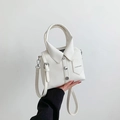 White mini square handbag with creative shirt design elements and lychee pattern leather - 19*6*17 / White