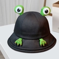Cute black frog bucket hat for kids with 3D eyes and embroidered arms sun protection - Black Adult Frog (E-349)