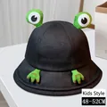 Cute black frog bucket hat for kids featuring green 3D eyes and sun protection design - Black Kids Frog (48-52CM)(E-186)
