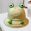 Cute beige frog fisherman hat for kids with 3D eyes and green hand embroidery details - Khaki Kids Frog (48-52CM)(E-186)