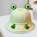 Light green cotton frog bucket hat with cute 3D eyes and foot embroidery for kids - Beige Adult Frog (E-349)