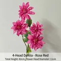 Macro view of rose red artificial dahlia petals with realistic 82cm long stem detail - Magenta Four-Head Dahlia
