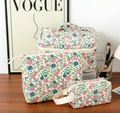 3-piece floral cotton makeup bag set with zip closure and handle for travel organization - Nostalgic Flower Vine