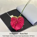 Rose red artificial anthurium flower 60cm high with realistic petal texture for decor - Magenta Anthurium
