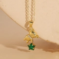 Collana con orsetto dorato con gemma a forma di stella verde e zirconi scintillanti - Oro 14K Zircone Verde (XL2439)
