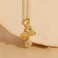 Collana orsetto dorato con fiocco micro-pave e ciondolo in zircone a forma di stella - Oro 14K Zircone Bianco (XL2439)