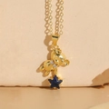 Collana con orsetto dorato con gemma a stella blu scuro e zirconi bianchi - Oro 14K Zircone Blu Reale (XL2439)