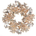 Detailed view of rose gold floral brooch with sparkling marquise-cut crystal leaves - White Wreath Style
