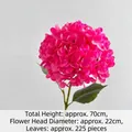Single vibrant fuchsia artificial hydrangea flower with 225 silk leaves for wedding decor - Magenta King Hydrangea