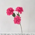 Artificial pink peony branch with three blooming flower heads and green leaves, 72cm tall - Magenta Three-Head Large Peony