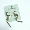 Gouden roestvrijstalen ster oorbellen met lichtgroene kralen en lange kwastjes - Groen