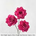 Magenta artificial silk rose stem with three flower heads for wedding decor 64cm height - Magenta Three-Head Manta Rose