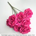 Pink artificial rose bouquet with 7 heads, 45cm height, for wedding and room decoration - Magenta Seven-Head Manta Rose