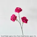 Artificial rose branch in magenta pink with three heads and 62cm height for wedding decor - Magenta Three-Head Camellia Rose