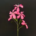 Artificial pink oleander branch with four blooming flower heads and green leaves for decor - Rose Pink Renanthera