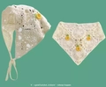 Cream knit crochet floral kerchief set with yellow pineapple charm for women - Off-white With Pineapple