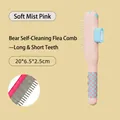 Pink bear-shaped self-cleaning pet brush for cats and dogs with checkered handle - Bear Bear Self-cleaning Comb / Mist Pink