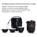 Portable black ceramic travel tea set with heat-resistant pot and three cups in carry case - Yunqi 1 Pot 3 Cups - Matte Black