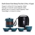 Portable dark green ceramic travel tea set with teapot, cups and storage case - Yunqi 1 Pot 4 Cups - Dark Green