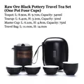 Portable black ceramic travel tea set with teapot, cups, and a black zipper carrying case - Yunqi 1 Pot 4 Cups - Matte Black