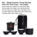 Portable black ceramic travel tea set with teapot and storage case for outdoor camping - Yunqi 1 Pot 3 Cups + Tea Canister - Matte Black
