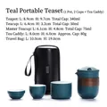 Dark green portable ceramic tea set with wooden heat-resistant ring in travel bag - Yunqi 1 Pot 2 Cups + Tea Canister - Dark Green