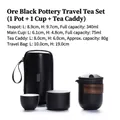 Portable matte black ceramic travel tea set with wood handle and storage bag - Yunqi 1 Pot 1 Cup + Tea Canister - Matte Black